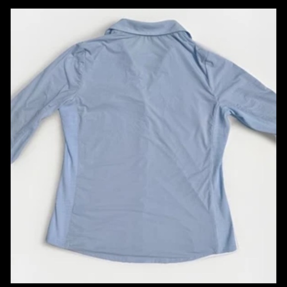 J. McLaughlin Women's Brynn Linen Blend Blue ButtonUp Large Collared Preppy - Picture 3 of 7